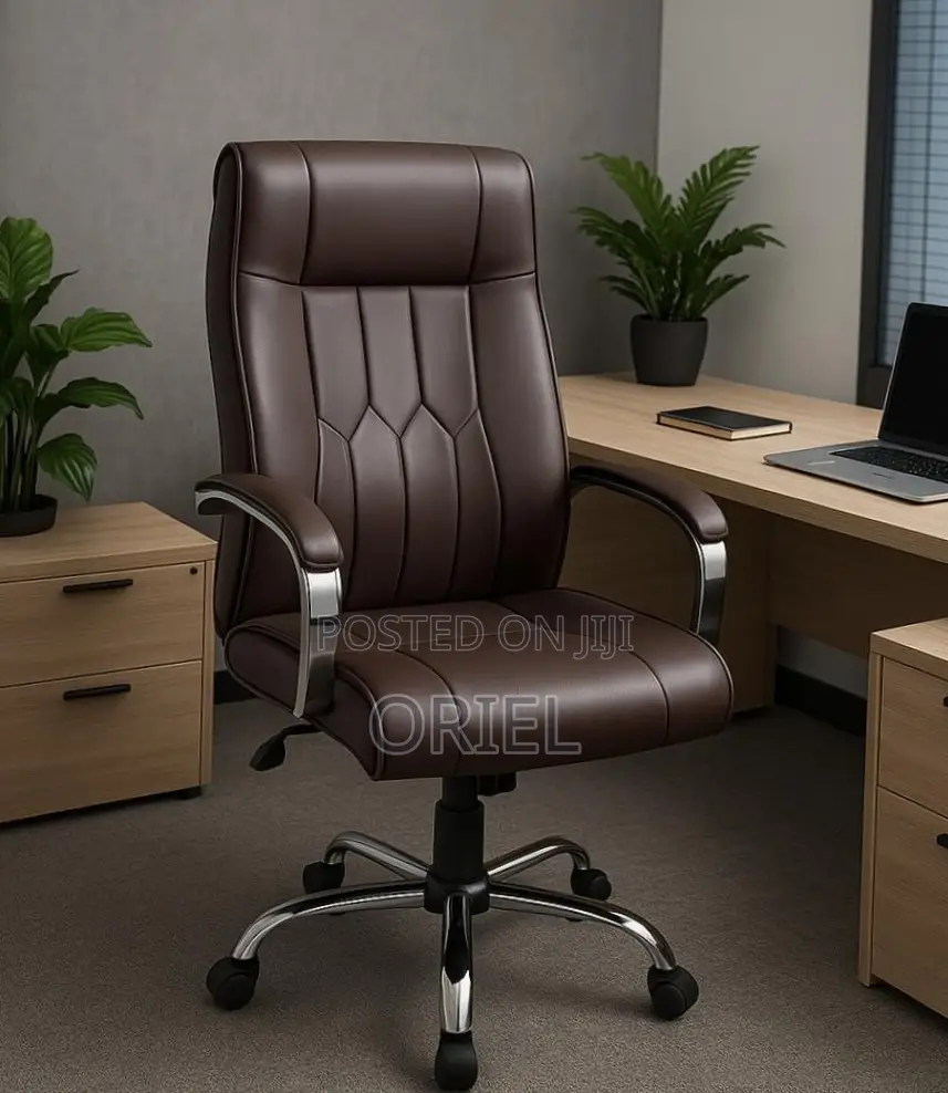 Office Chair : Brown Leather Mid-Back Office Chair