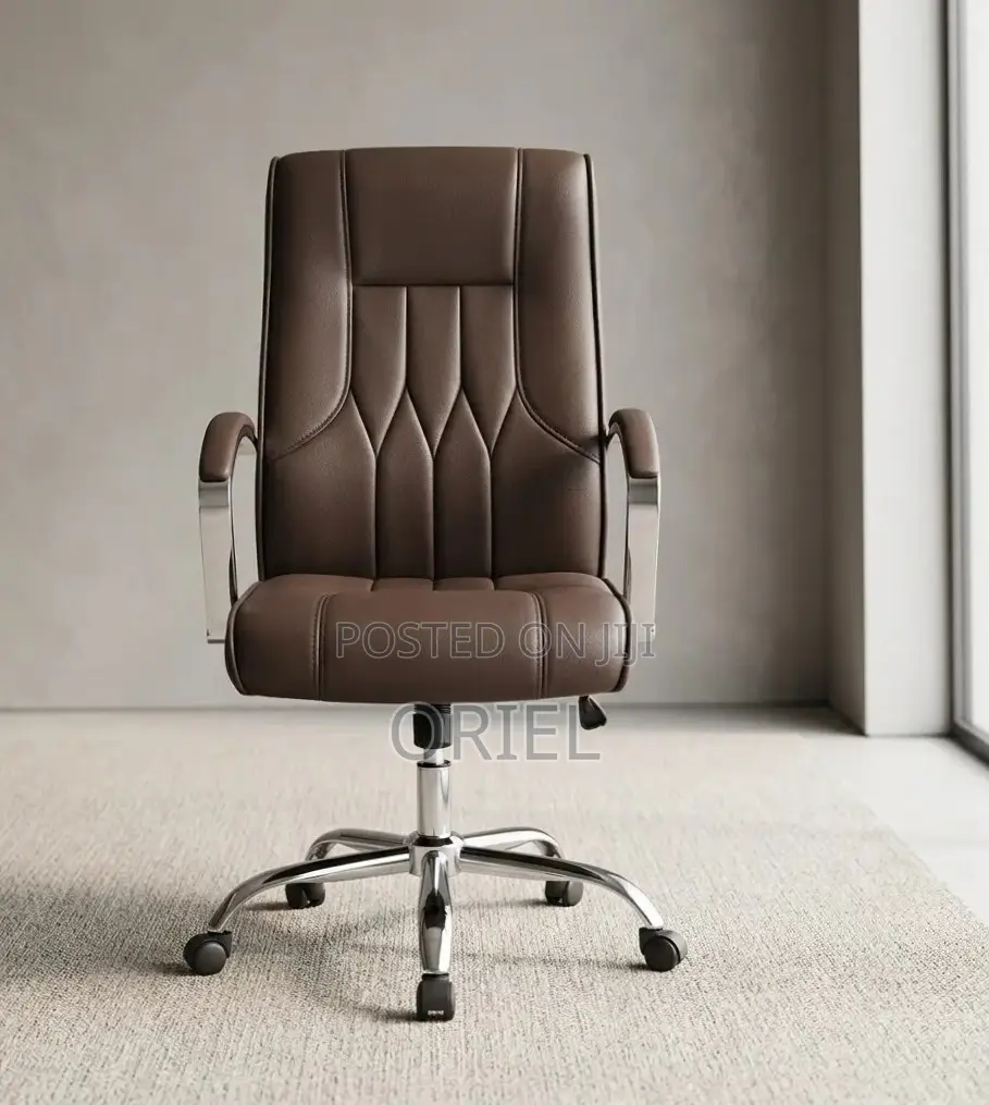 Office Chair : Brown Leather Mid-Back Office Chair