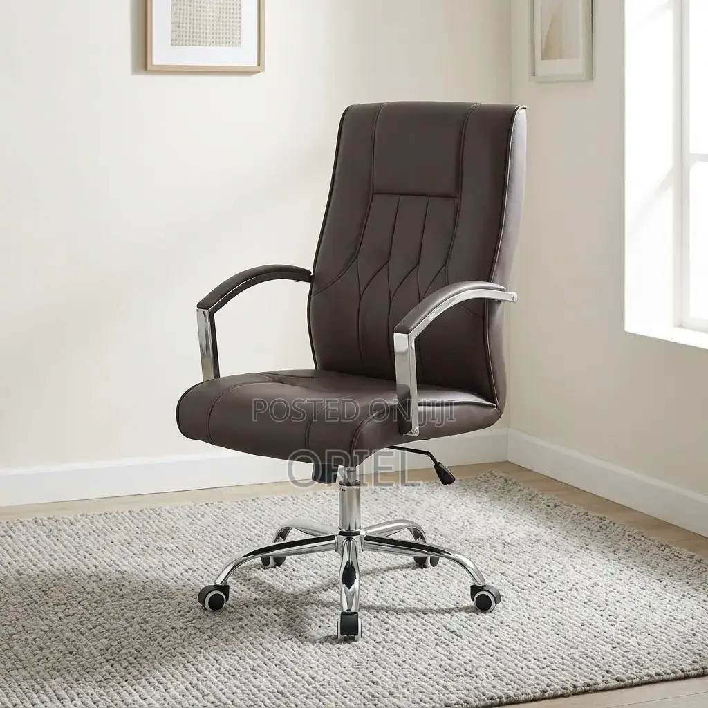 Office Chair : Brown Leather Mid-Back Office Chair