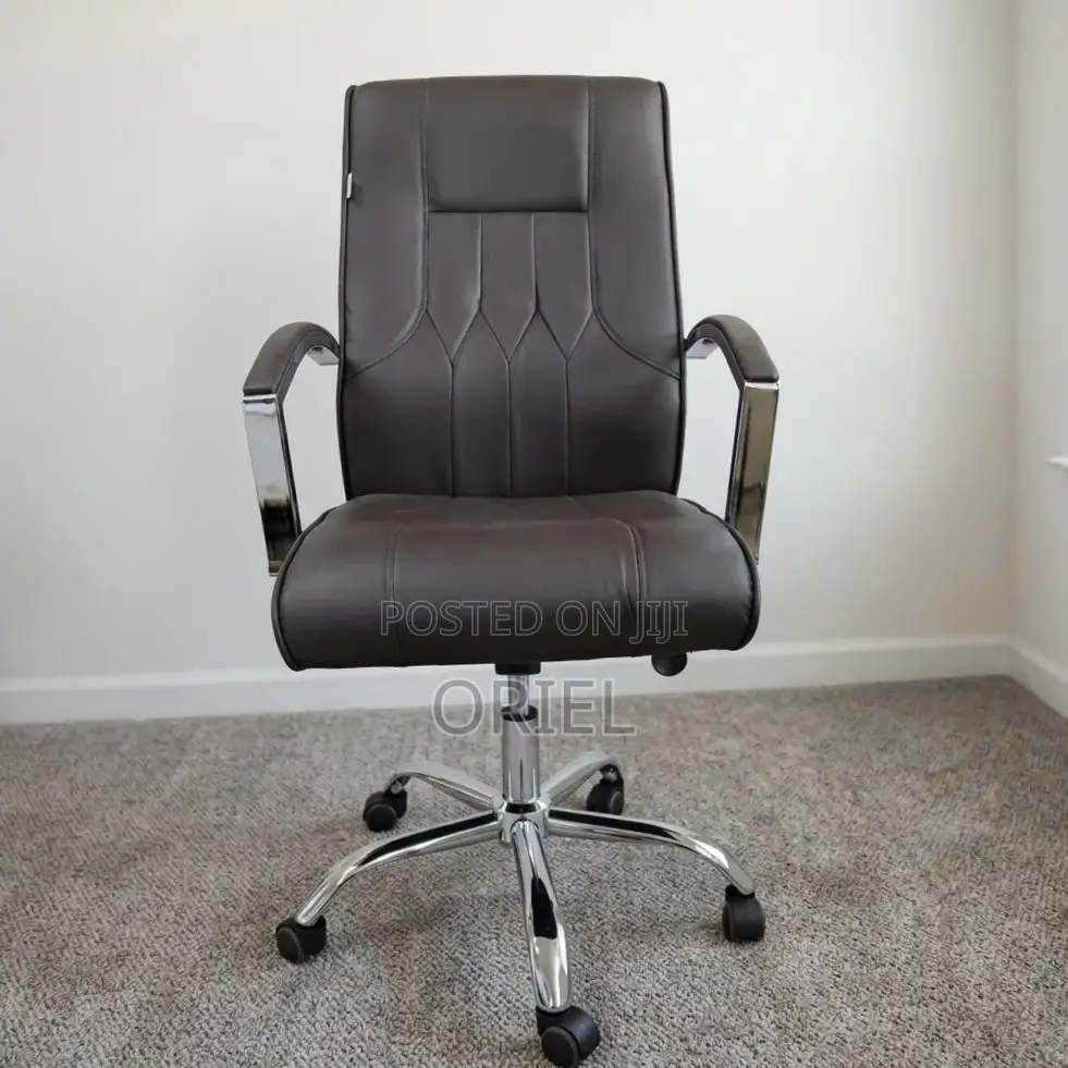 Office Chair : Brown Leather Mid-Back Office Chair