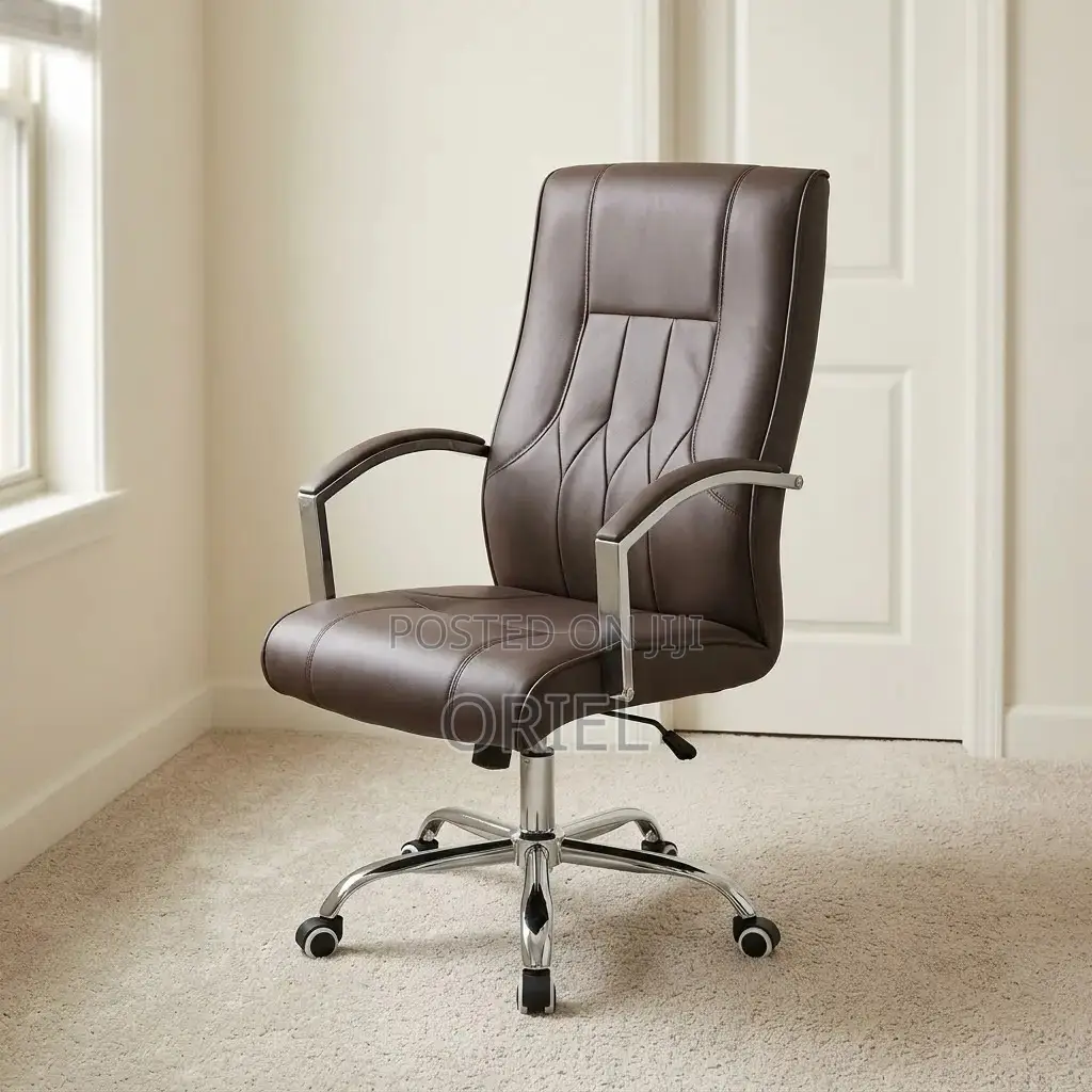 Office Chair : Brown Leather Mid-Back Office Chair