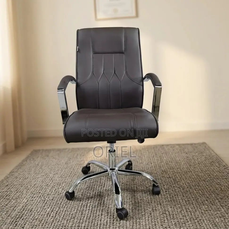 Office Chair : Brown Leather Mid-Back Office Chair