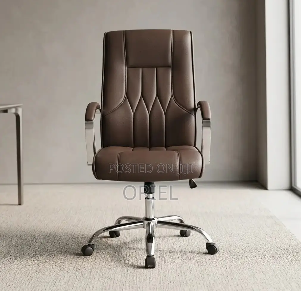 Office Chair : Brown Leather Mid-Back Office Chair