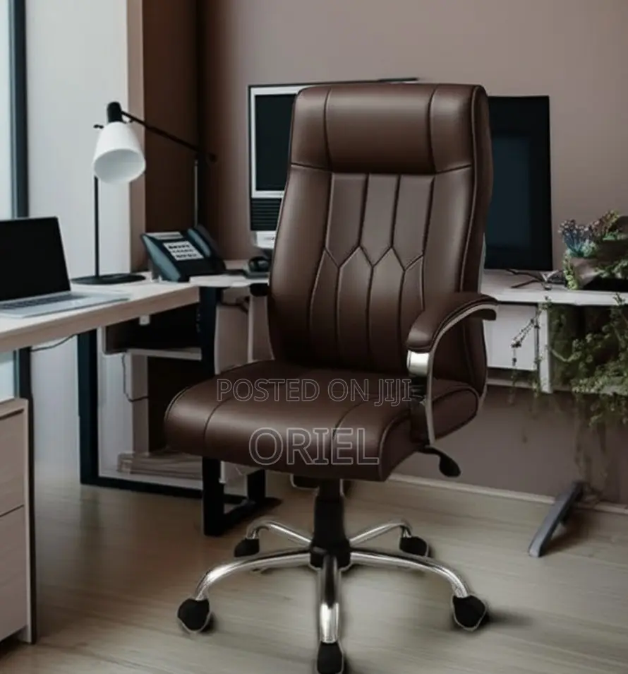 Office Chair : Brown Leather Mid-Back Office Chair