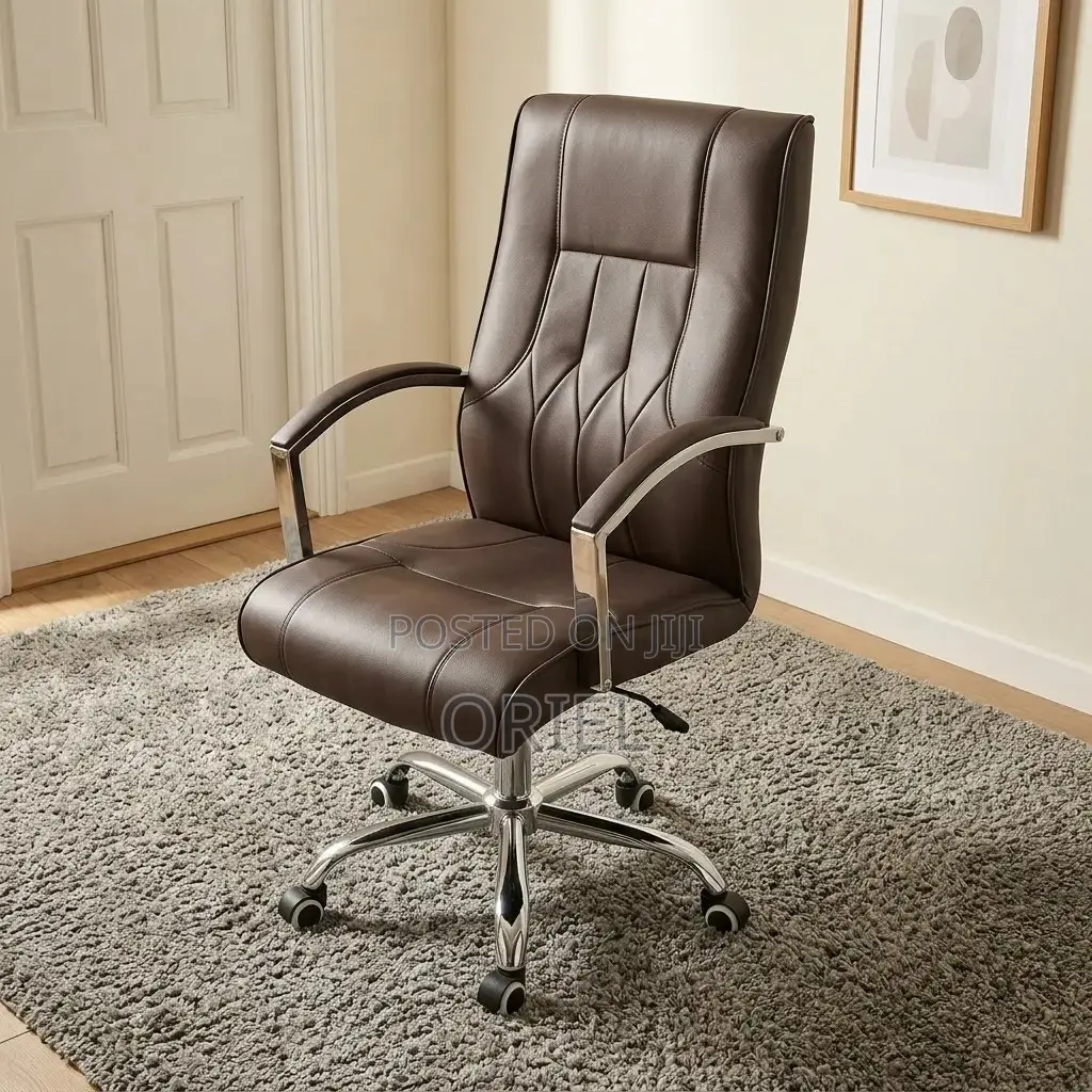 Office Chair : Brown Leather Mid-Back Office Chair