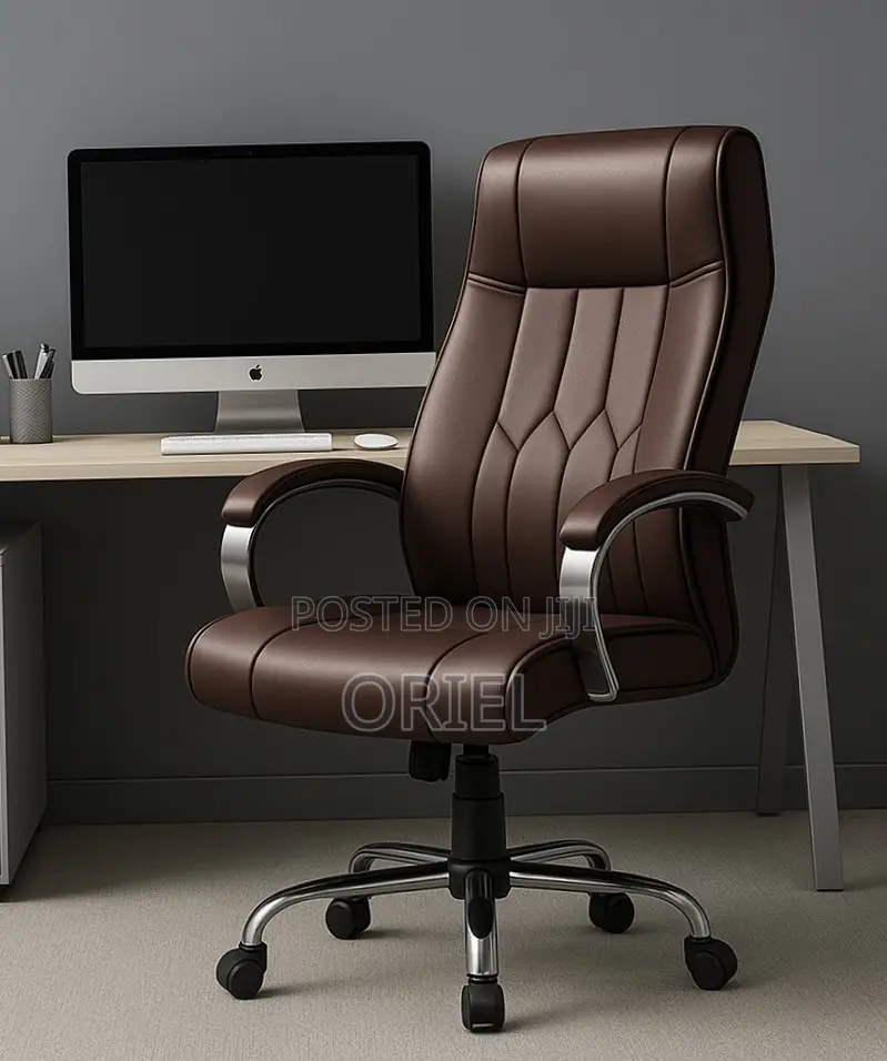Office Chair : Brown Leather Mid-Back Office Chair