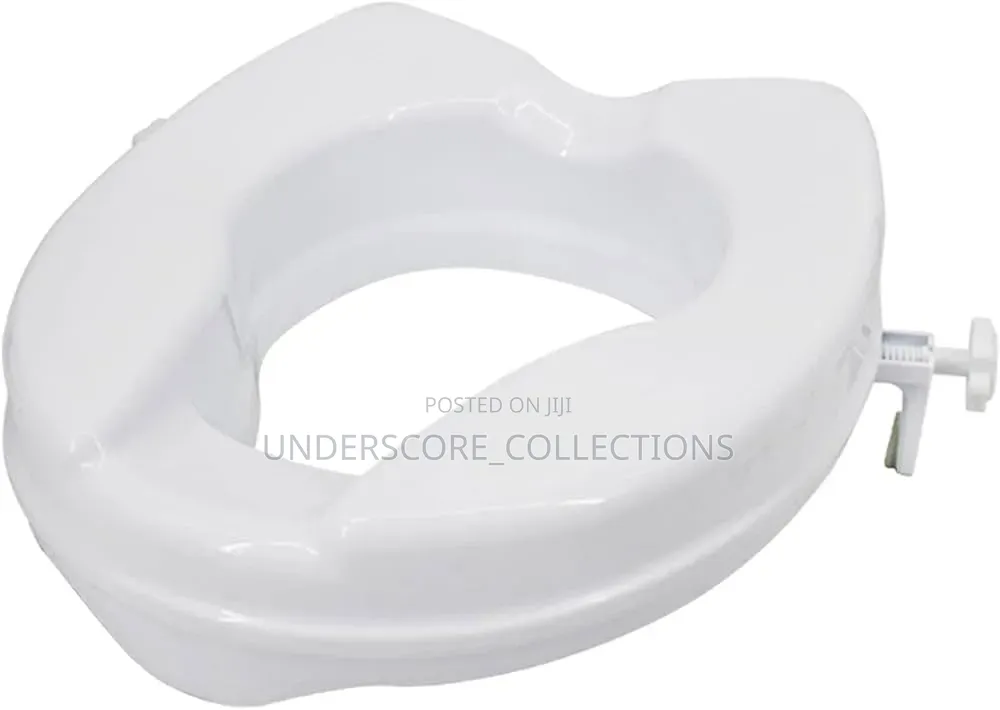 White Raised Toilet Seat With Side-Locking Clamp Mechanisms