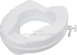 White Raised Toilet Seat With Side-Locking Clamp Mechanisms