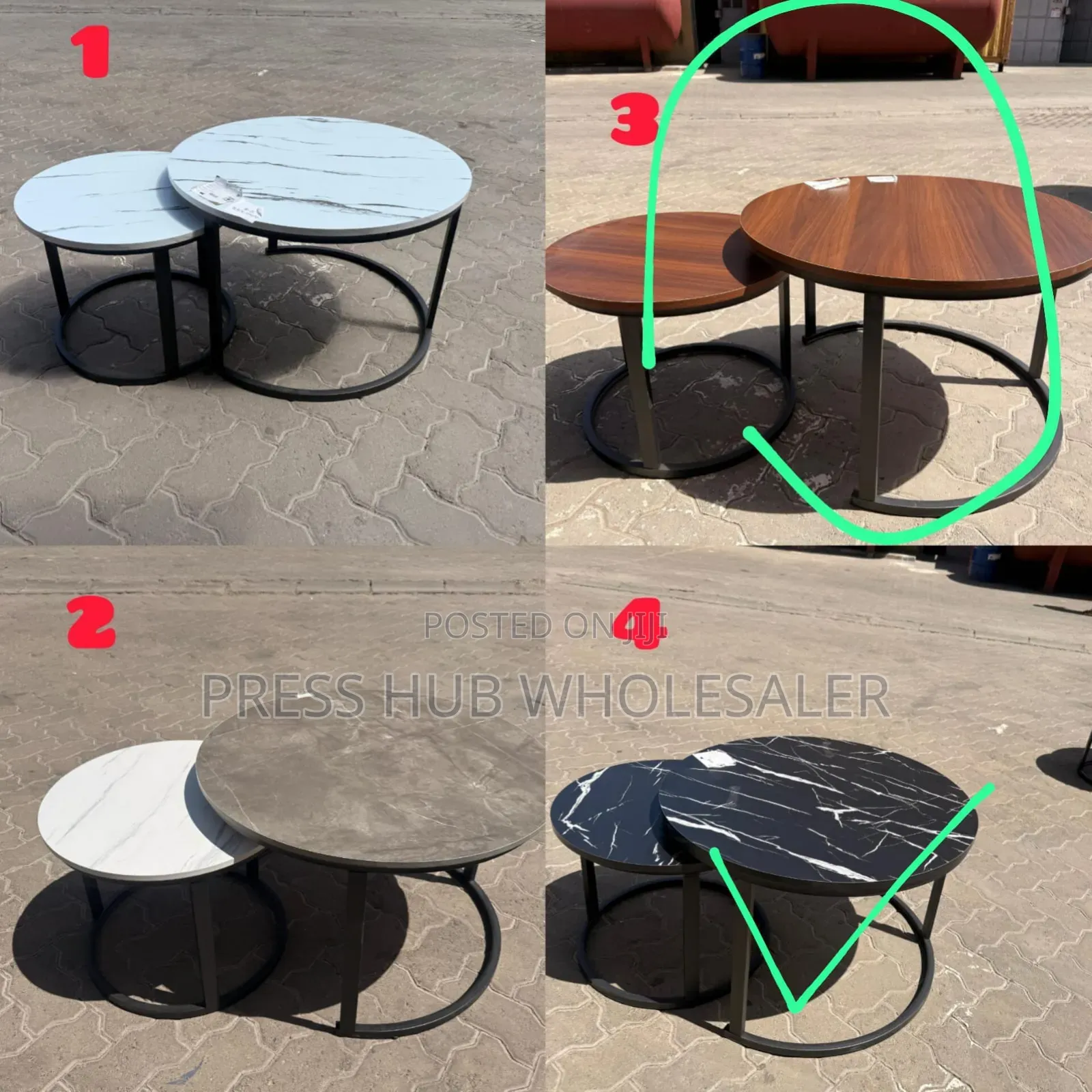 Modern Round Nesting Coffee Table Set (2 Pieces) – Grey Marbles