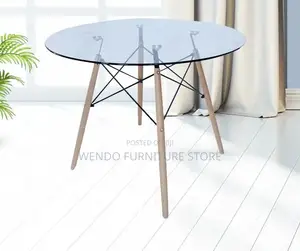 Home Tables; Round Eames Table With Glass Top