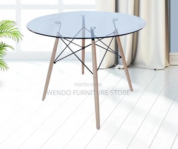 Home Tables; Round Eames Table With Glass Top