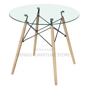 Home Tables; Round Eames Table With Glass Top