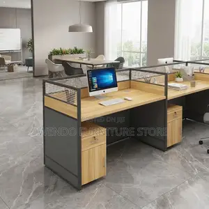 Office Workstation; One User Brown Workstation With Pedestal Cabinet