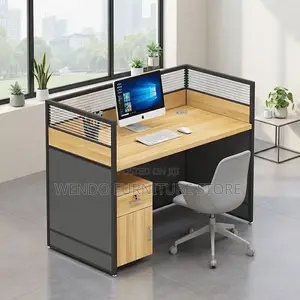 Office Workstation; One User Brown Workstation With Pedestal Cabinet