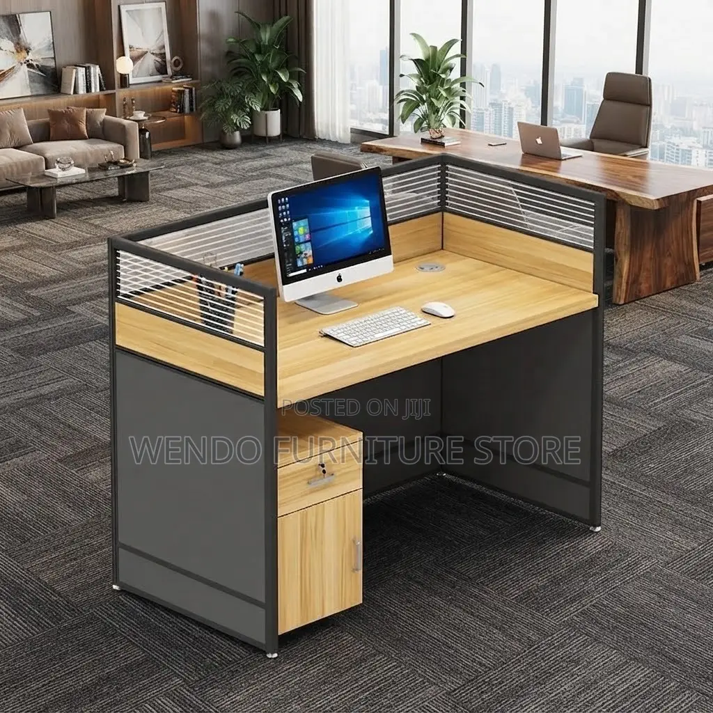 Office Workstation; One User Brown Workstation With Pedestal Cabinet