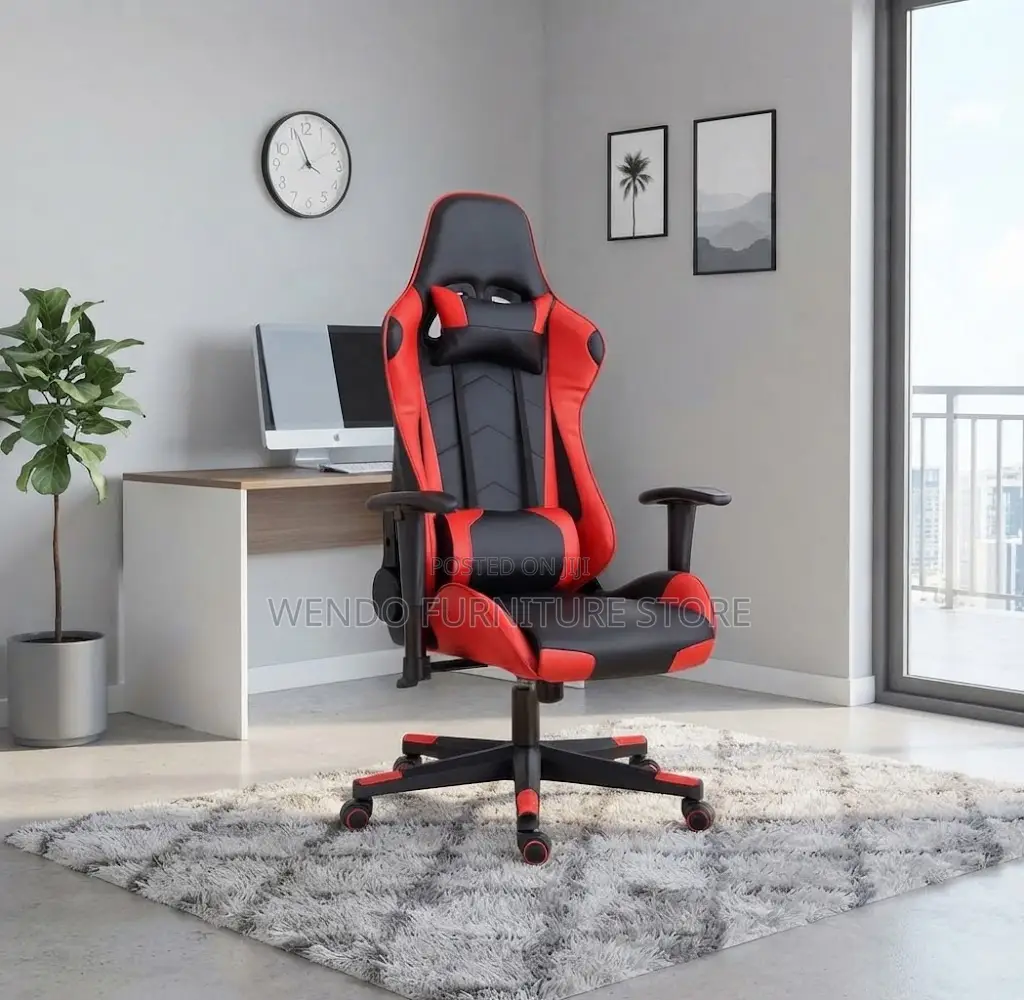 Office Chairs; Red-Black Colored Recliner Gaming Leather Chairs