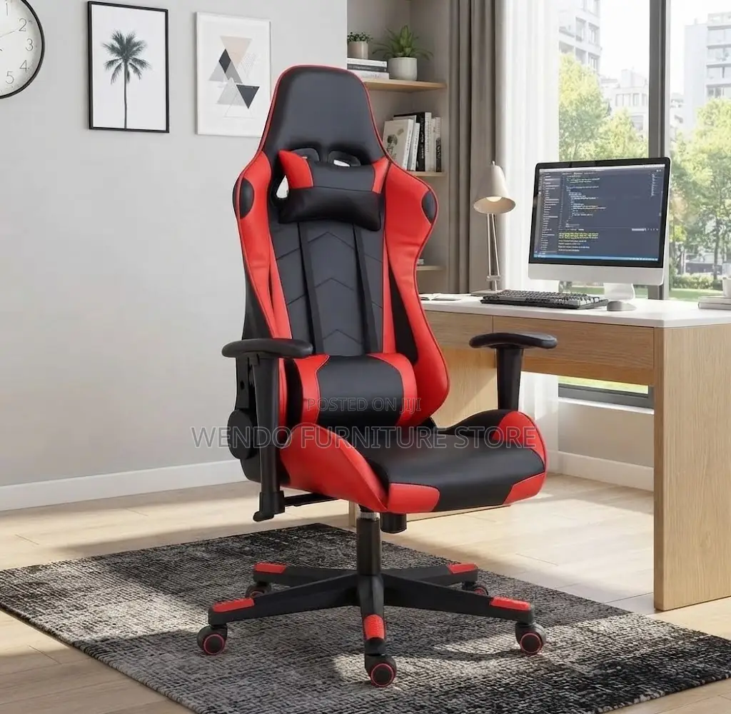 Office Chairs; Red-Black Colored Recliner Gaming Leather Chairs