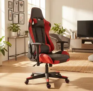 Office Chairs; Red-Black Colored Recliner Gaming Leather Chairs