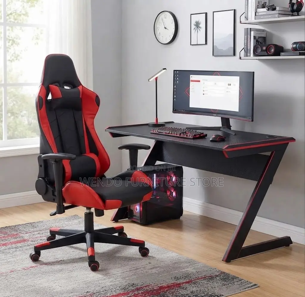 Office Chairs; Red-Black Colored Recliner Gaming Leather Chairs