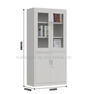 Office Cabinet; 2 Door Metallic Half Glass Lockable File Cabinet