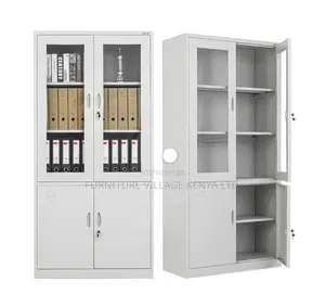 Office Cabinet; 2 Door Metallic Half Glass Lockable File Cabinet