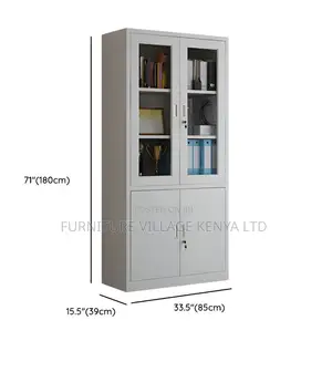 Office Cabinet; 2 Door Metallic Half Glass Lockable File Cabinet