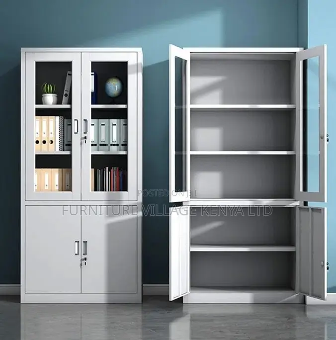 Office Cabinet; 2 Door Metallic Half Glass Lockable File Cabinet