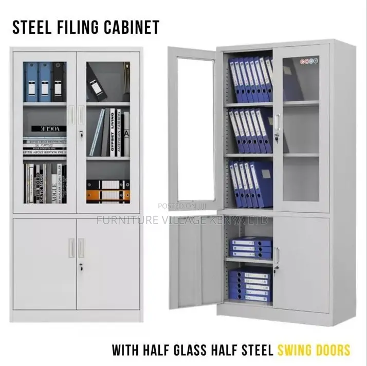 Office Cabinet; 2 Door Metallic Half Glass Lockable File Cabinet