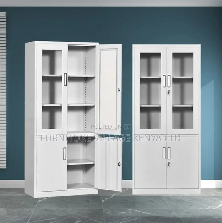 Office Cabinet; 2 Door Metallic Half Glass Lockable File Cabinet