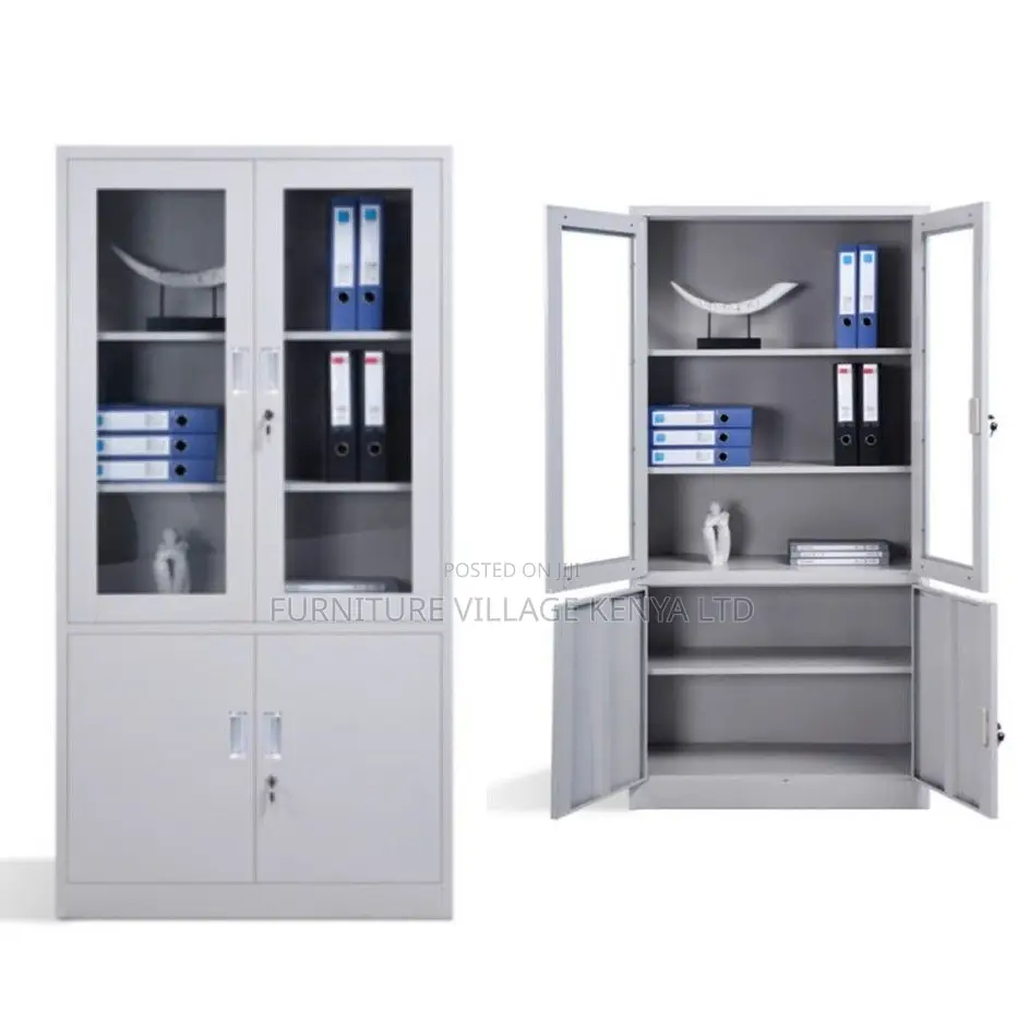 Office Cabinet; 2 Door Metallic Half Glass Lockable File Cabinet