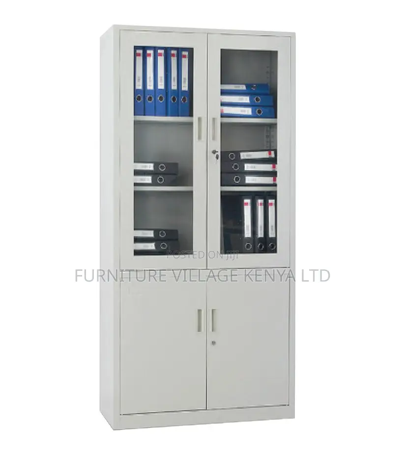 Office Cabinet; 2 Door Metallic Half Glass Lockable File Cabinet