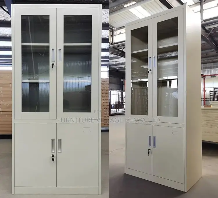 Office Cabinet; 2 Door Metallic Half Glass Lockable File Cabinet