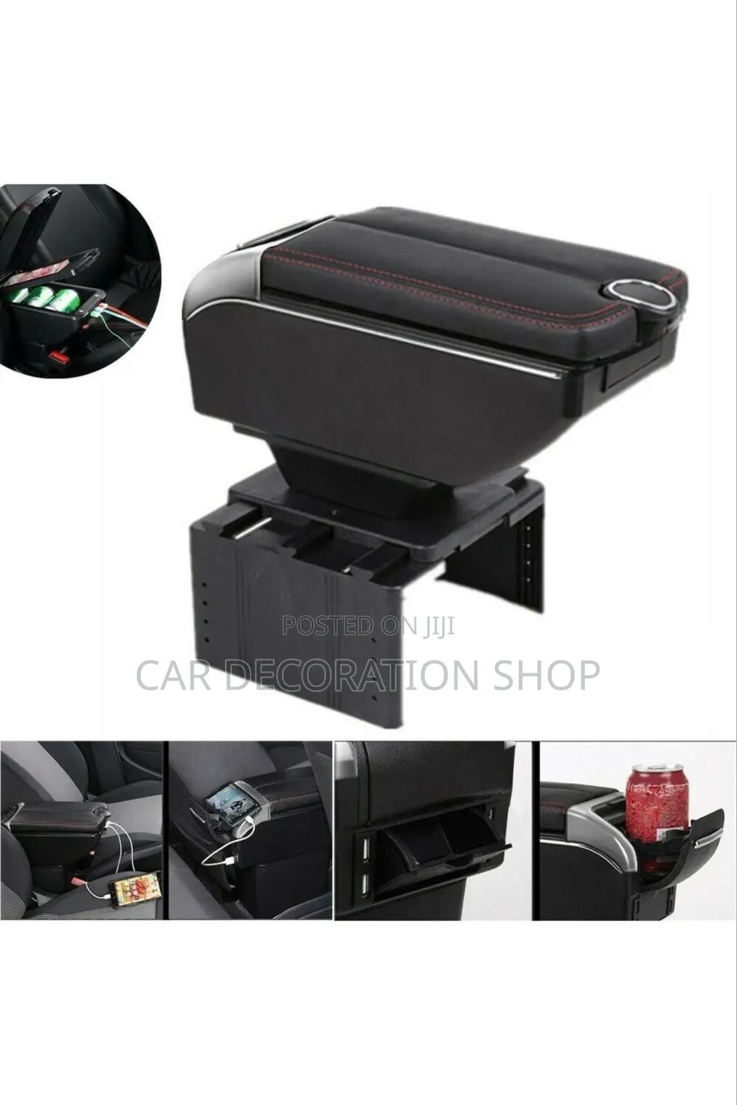 Double Layer Storage Compartment With Dual Opening Lid Armrest Console