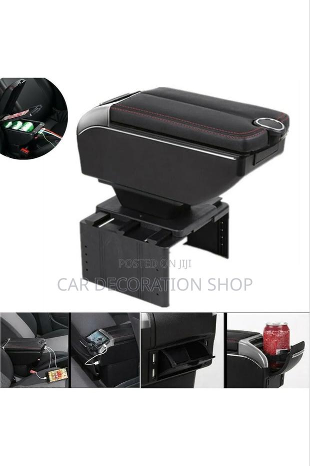 Double Layer Storage Compartment With Dual Opening Lid Armrest Console