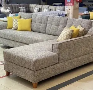 5 Seater Ash Grey L-Shaped Sofa + Small Pillows