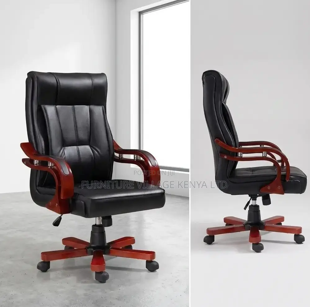 Office Chair; Leather-Wooden Adjustable Bliss Office Chair