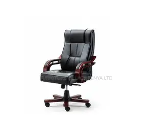 Office Chair; Leather-Wooden Adjustable Bliss Office Chair
