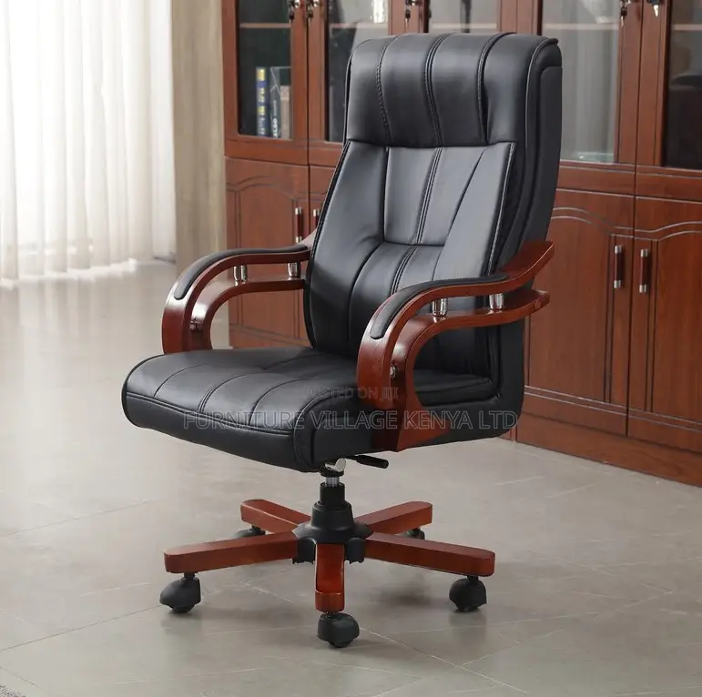 Office Chair; Leather-Wooden Adjustable Bliss Office Chair