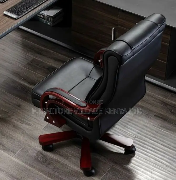 Office Chair; Leather-Wooden Adjustable Bliss Office Chair
