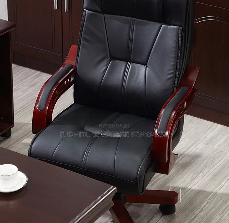 Office Chair; Leather-Wooden Adjustable Bliss Office Chair
