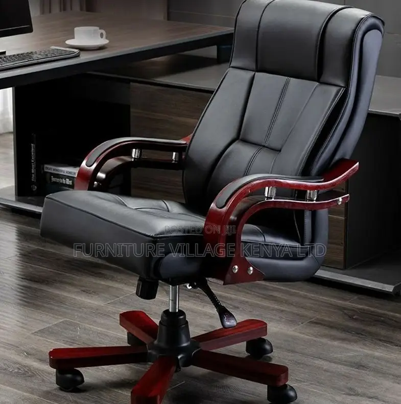 Office Chair; Leather-Wooden Adjustable Bliss Office Chair