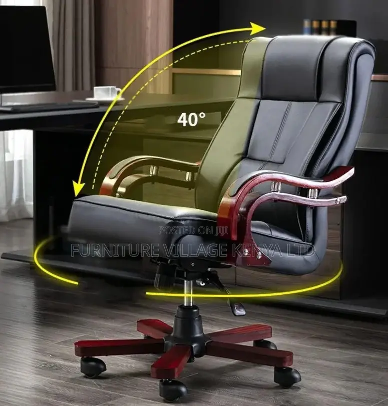 Office Chair; Leather-Wooden Adjustable Bliss Office Chair