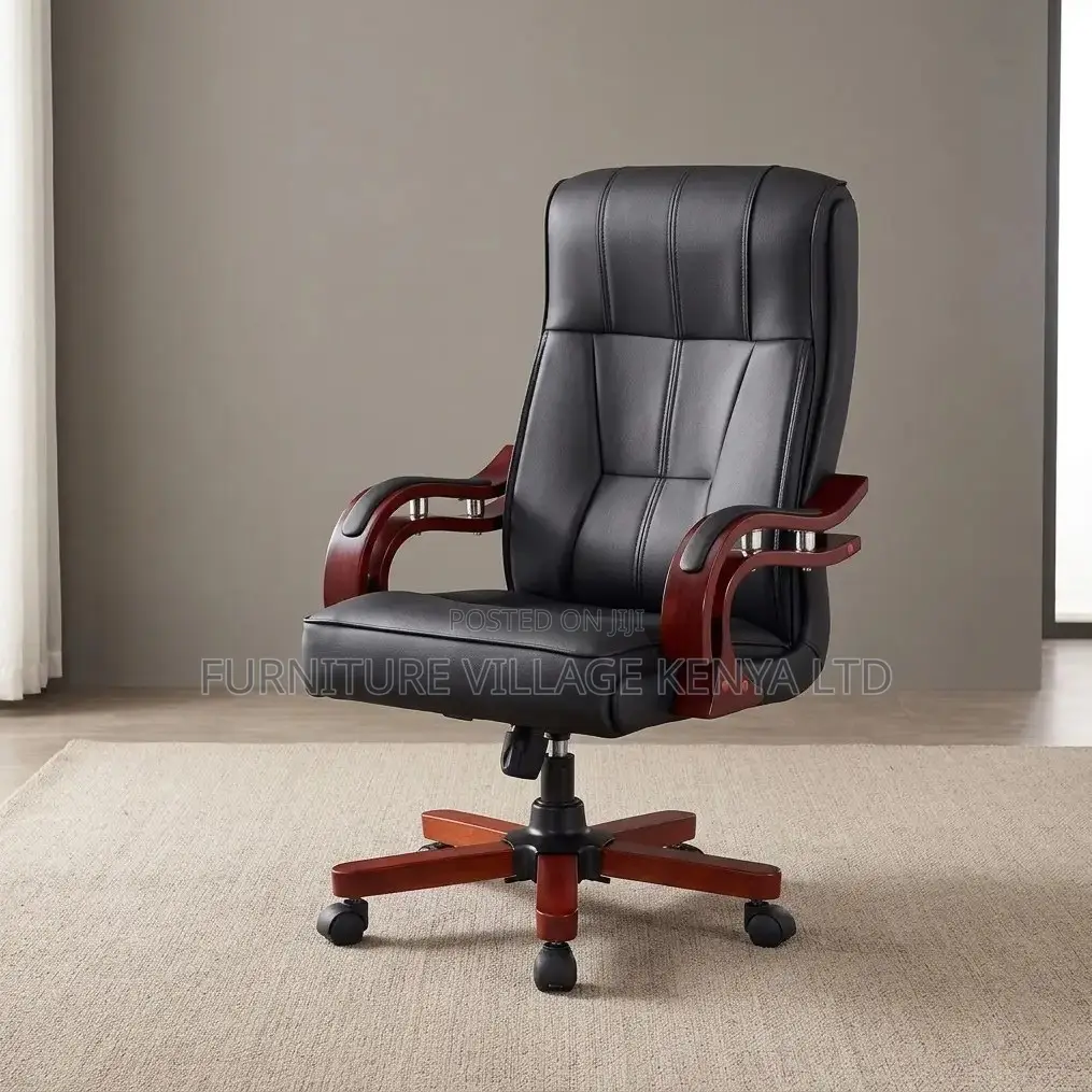 Office Chair; Leather-Wooden Adjustable Bliss Office Chair
