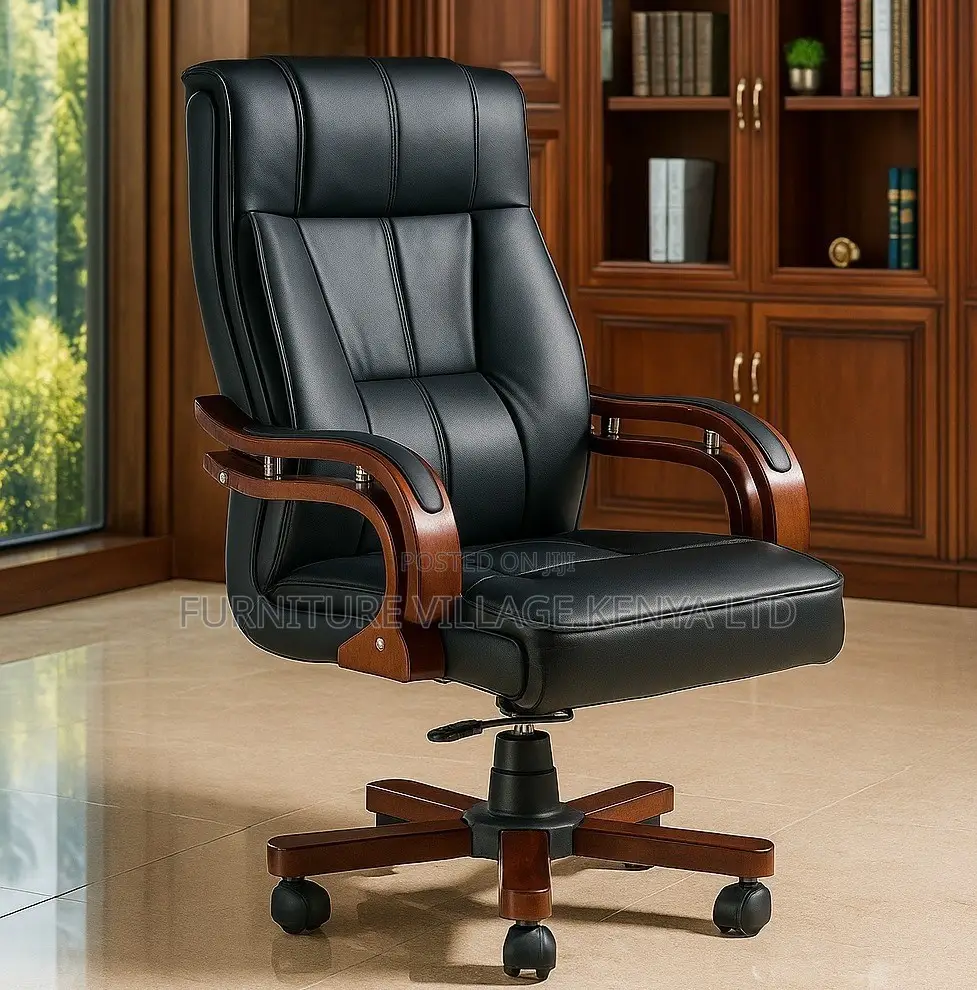 Office Chair; Leather-Wooden Adjustable Bliss Office Chair