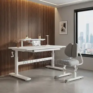 Office Desk; 1200mm Top Height Adjustable Manual White Desk