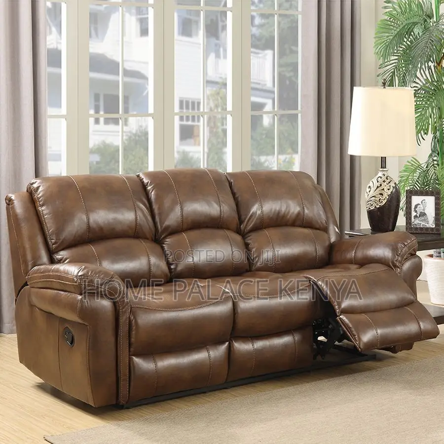 Recliners; Three Seater Leather Recliner Sofa With Padded Arms
