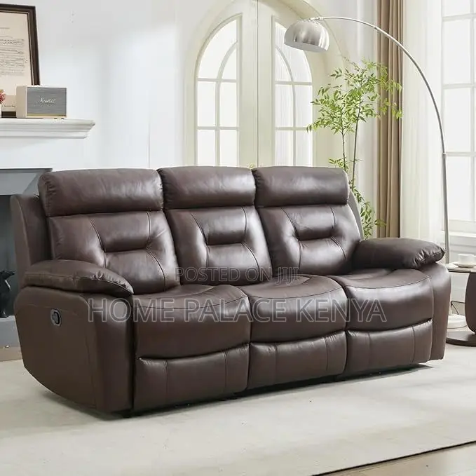 Recliners; Three Seater Leather Recliner Sofa With Padded Arms
