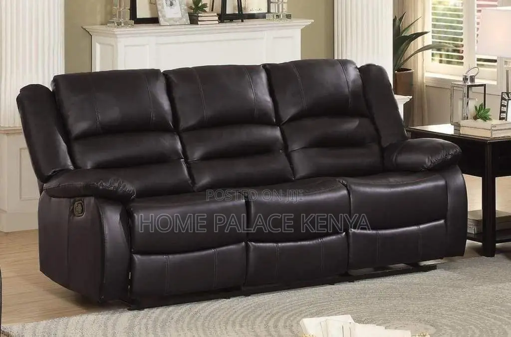 Recliners; Three Seater Leather Recliner Sofa With Padded Arms
