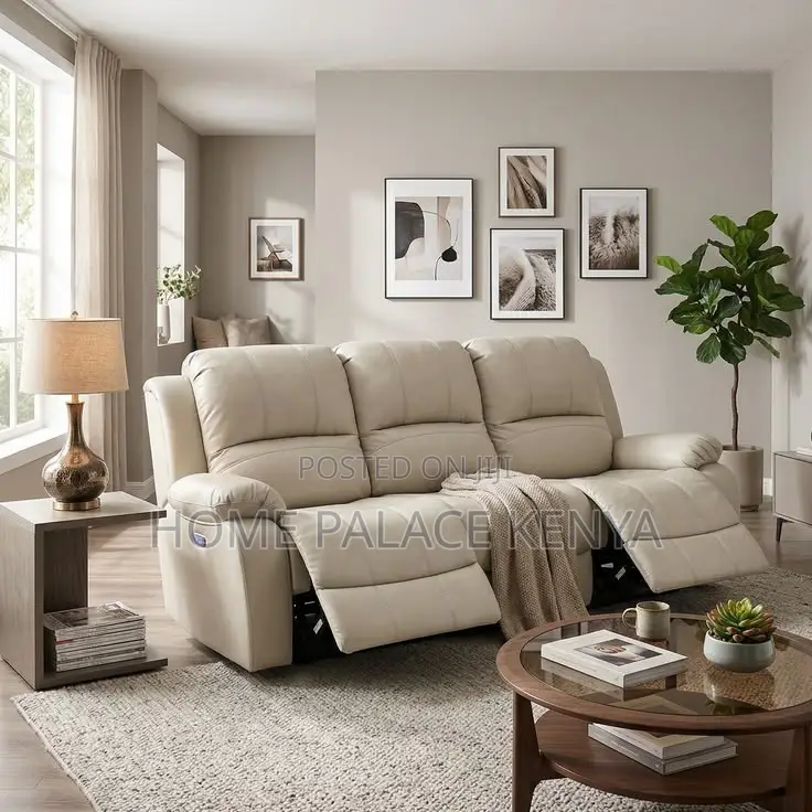 Recliners; Three Seater Leather Recliner Sofa With Padded Arms
