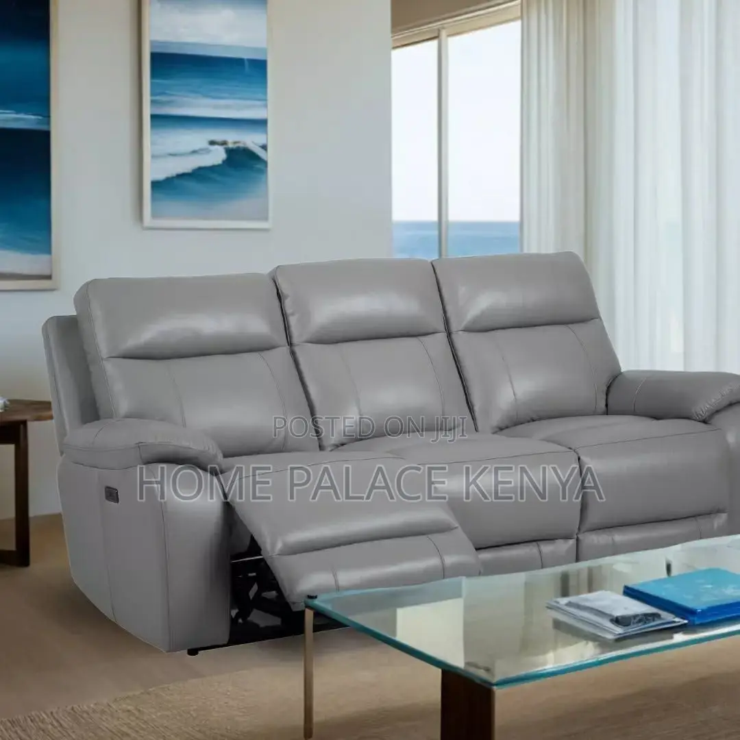 Recliners; Three Seater Leather Recliner Sofa With Padded Arms
